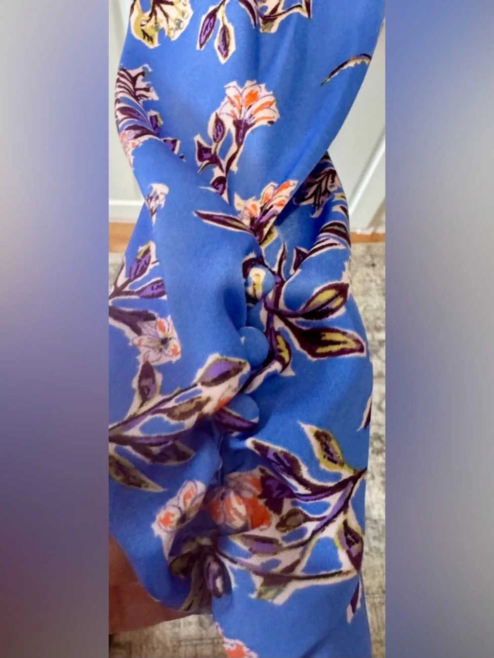 Free People Santiago Blue Bell Floral Scoop-Neck Smocked Waist Ruched Sleeve Sm.
